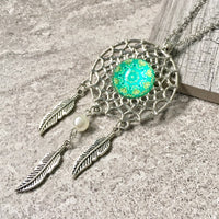 A-SHU LONG TRIBAL INSPIRED DREAM CATCHER PENDANT LOTUS NECKLACE - A-SHU.CO.UK