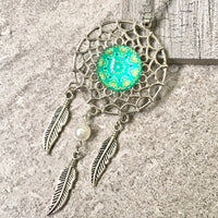 A-SHU LONG TRIBAL INSPIRED DREAM CATCHER PENDANT LOTUS NECKLACE - A-SHU.CO.UK