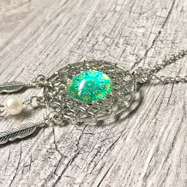 A-SHU LONG TRIBAL INSPIRED DREAM CATCHER PENDANT LOTUS NECKLACE - A-SHU.CO.UK