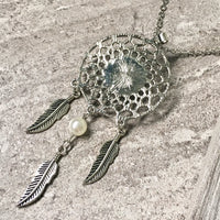 A-SHU LONG TRIBAL INSPIRED DREAM CATCHER PENDANT LOTUS NECKLACE - A-SHU.CO.UK