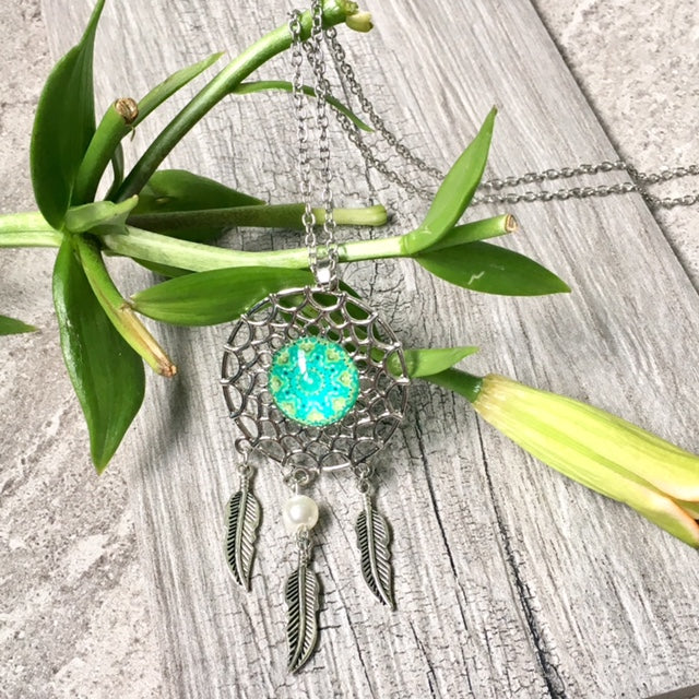 A-SHU LONG TRIBAL INSPIRED DREAM CATCHER PENDANT LOTUS NECKLACE - A-SHU.CO.UK