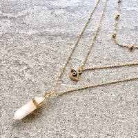 A-SHU EVIL EYE OPAL STONE GOLD MULTI LAYER DAINTY CHOKER NECKLACE - A-SHU.CO.UK