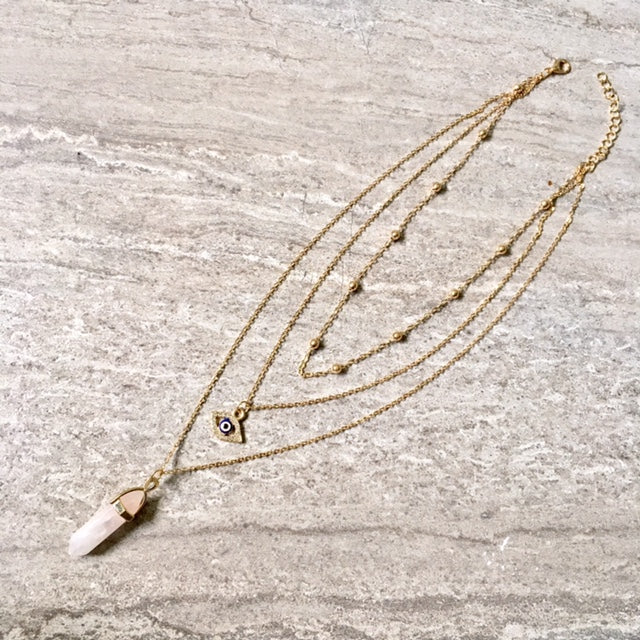 A-SHU EVIL EYE OPAL STONE GOLD MULTI LAYER DAINTY CHOKER NECKLACE - A-SHU.CO.UK