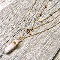 A-SHU EVIL EYE OPAL STONE GOLD MULTI LAYER DAINTY CHOKER NECKLACE - A-SHU.CO.UK
