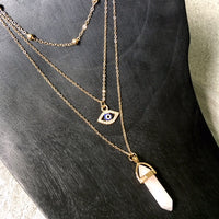 A-SHU EVIL EYE OPAL STONE GOLD MULTI LAYER DAINTY CHOKER NECKLACE - A-SHU.CO.UK