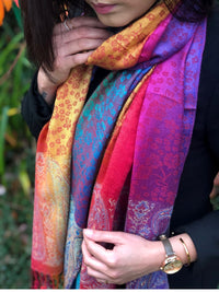 A-SHU LARGE RUSTIC RED RAINBOW FLORAL PAISLEY PASHMINA SHAWL SCARF - A-SHU.CO.UK