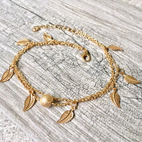 A-SHU GOLD MULTI LAYER BOHO ANKLET / ANKLE BRACELET WITH LEAF AND BALL DESIGN - A-SHU.CO.UK