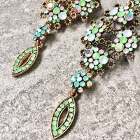 A-SHU LONG PASTEL GREEN DIAMANTE STONE CRYSTAL DROP SEMI-FROSTED EARRINGS - A-SHU.CO.UK