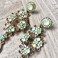 A-SHU LONG PASTEL GREEN DIAMANTE STONE CRYSTAL DROP SEMI-FROSTED EARRINGS - A-SHU.CO.UK
