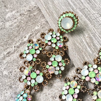 A-SHU LONG PASTEL GREEN DIAMANTE STONE CRYSTAL DROP SEMI-FROSTED EARRINGS - A-SHU.CO.UK