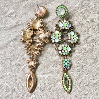 A-SHU LONG PASTEL GREEN DIAMANTE STONE CRYSTAL DROP SEMI-FROSTED EARRINGS - A-SHU.CO.UK