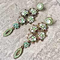 A-SHU LONG PASTEL GREEN DIAMANTE STONE CRYSTAL DROP SEMI-FROSTED EARRINGS - A-SHU.CO.UK
