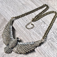 A-SHU VINTAGE ANTIQUE GOLD EAGLE BIRD NECKLACE WITH DIAMANTE STONES - A-SHU.CO.UK