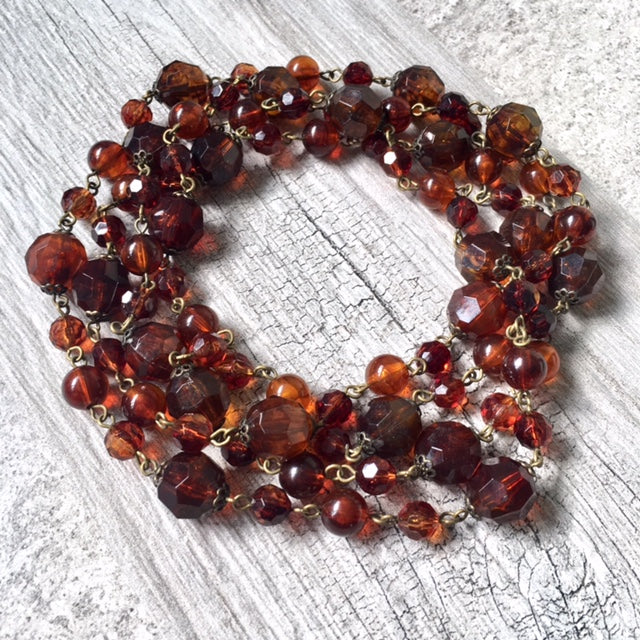 A-SHU LONG BOHEMIAN BROWN SIMPLE BEADED NECKLACE - A-SHU.CO.UK