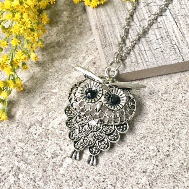 A-SHU SILVER OWL BIRD PENDANT WITH LONG NECKLACE - A-SHU.CO.UK