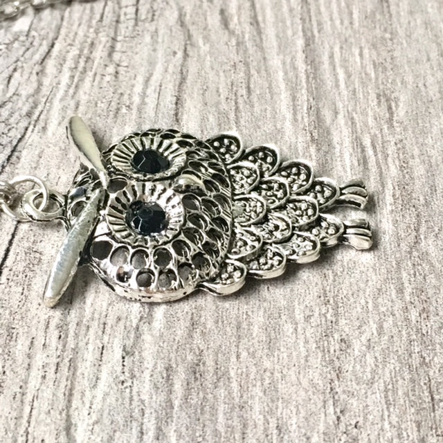 A-SHU SILVER OWL BIRD PENDANT WITH LONG NECKLACE - A-SHU.CO.UK