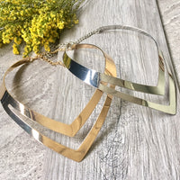 A-SHU SHORT GEOMETRIC COLLAR SILVER MULTI LAYER METAL CHOKER NECKLACE - A-SHU.CO.UK