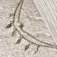 A-SHU SILVER MULTI LAYER BOHO ANKLET / ANKLE BRACELET WITH LEAF AND BALL DESIGN - A-SHU.CO.UK