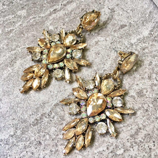 A-SHU LARGE DIAMANTE STONE OPULENT CRYSTAL DROP EARRINGS - A-SHU.CO.UK