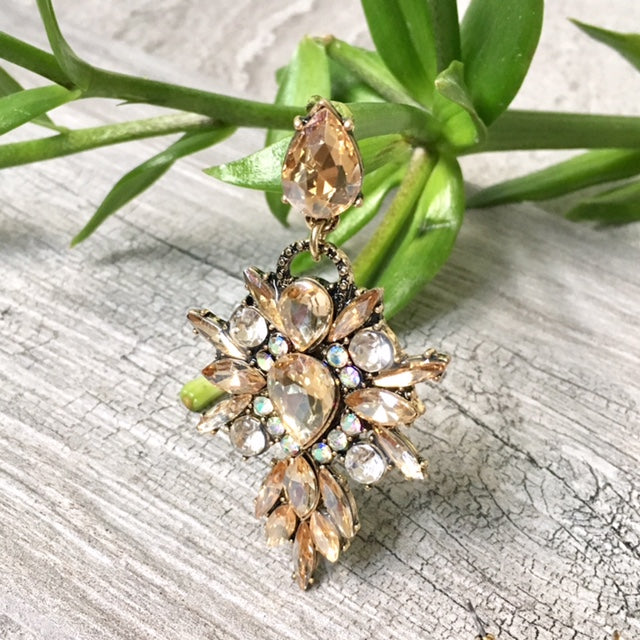 A-SHU LARGE DIAMANTE STONE OPULENT CRYSTAL DROP EARRINGS - A-SHU.CO.UK