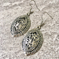 A-SHU TIBETAN SILVER CARVED HOLLOW PENDANT DROP EARRINGS - A-SHU.CO.UK