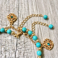 A-SHU TURQUOISE BLUE BOHO INSPIRED GOLD PLATED 2 PIECE ANKLET / ANKLE BRACELET SET - A-SHU.CO.UK