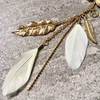 A-SHU LONG BOHO INSPIRED LIGHTWEIGHT CREAM FEATHER BEADED EARRINGS - A-SHU.CO.UK