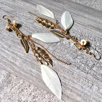 A-SHU LONG BOHO INSPIRED LIGHTWEIGHT CREAM FEATHER BEADED EARRINGS - A-SHU.CO.UK