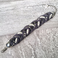 A-SHU PEARL AND DIAMANTE PLAITED / BRAIDED FABRIC BRACELET - A-SHU.CO.UK