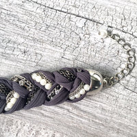 A-SHU PEARL AND DIAMANTE PLAITED / BRAIDED FABRIC BRACELET - A-SHU.CO.UK