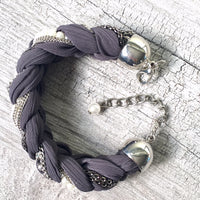 A-SHU PEARL AND DIAMANTE PLAITED / BRAIDED FABRIC BRACELET - A-SHU.CO.UK