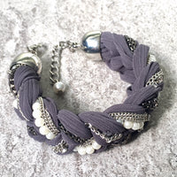 A-SHU PEARL AND DIAMANTE PLAITED / BRAIDED FABRIC BRACELET - A-SHU.CO.UK
