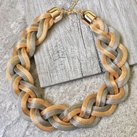 A-SHU ROSE GOLD SILVER METAL WOVEN TWIST CHUNKY CHAIN NECKLACE - A-SHU.CO.UK