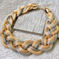 A-SHU ROSE GOLD SILVER METAL WOVEN TWIST CHUNKY CHAIN NECKLACE - A-SHU.CO.UK