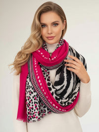 LARGE FUCHSIA PINK TIGER AND LEOPARD PRINT SHAWL SCARF