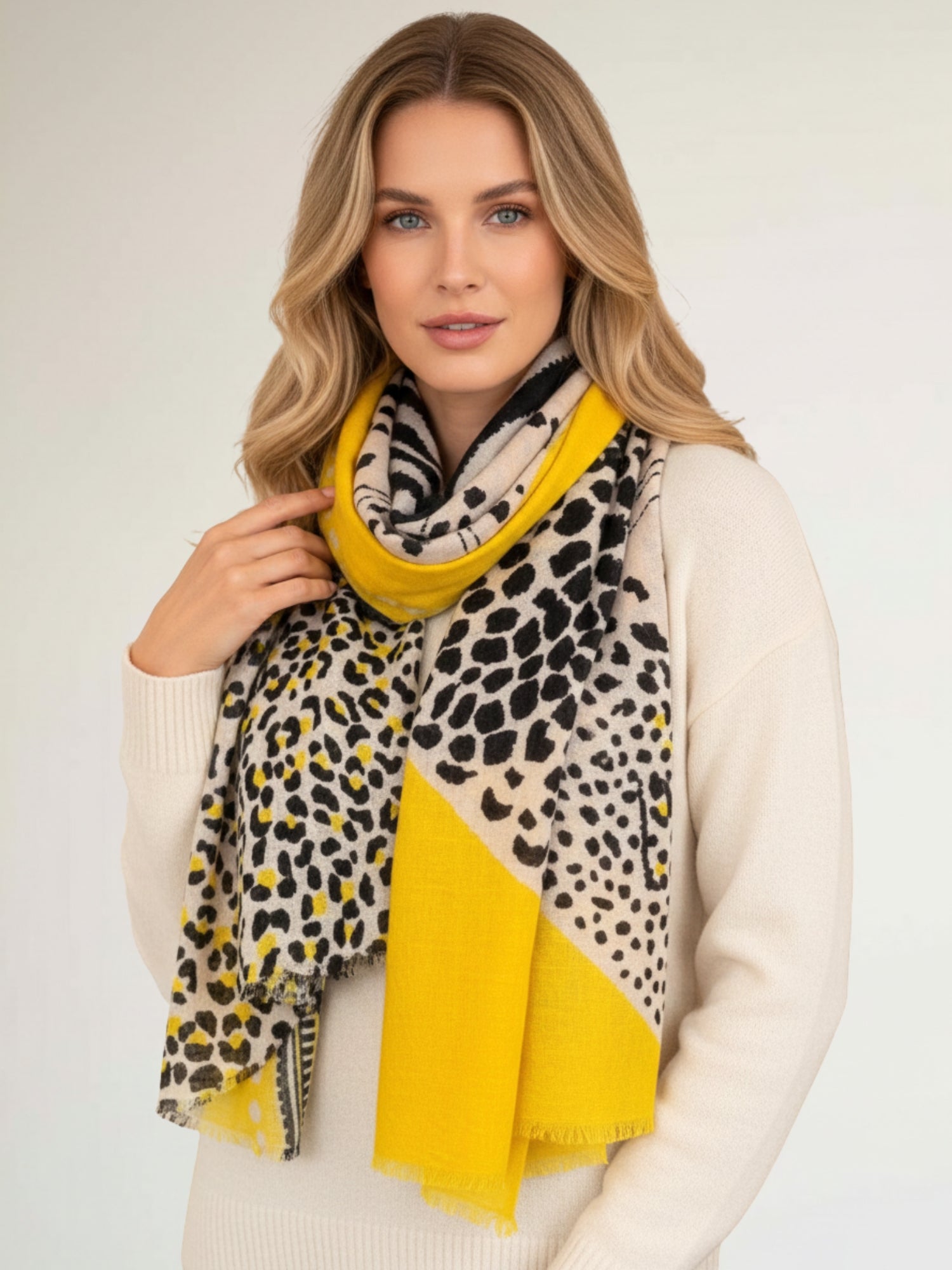 LARGE YELLOW TIGER AND LEOPARD PRINT SHAWL SCARF