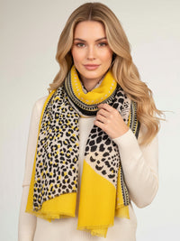 LARGE YELLOW TIGER AND LEOPARD PRINT SHAWL SCARF