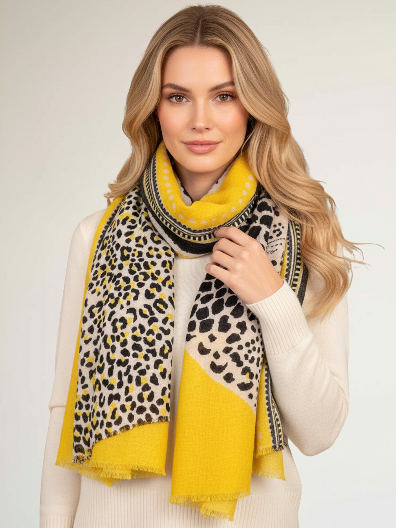 LARGE YELLOW TIGER AND LEOPARD PRINT SHAWL SCARF