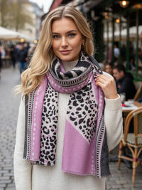LARGE LILAC TIGER AND LEOPARD PRINT SHAWL SCARF