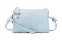 SMALL MULTI-POCKET CROSS BODY CLUTCH BAG WITH WRISTLET - PASTEL BLUE