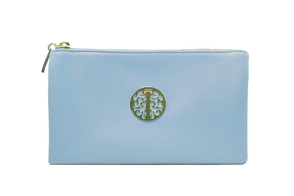 SMALL MULTI-POCKET CROSSBODY PURSE BAG WITH WRISTLET AND LONG STRAP - LIGHT BLUE