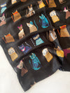 BLACK COTTON BLEND CAT PRINT LIGHTWEIGHT SCARF