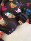 BLACK COTTON BLEND CAT PRINT LIGHTWEIGHT SCARF