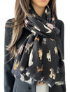 BLACK COTTON BLEND DOG PRINT LIGHTWEIGHT SCARF