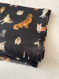 BLACK COTTON BLEND DOG PRINT LIGHTWEIGHT SCARF