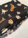 BLACK COTTON BLEND DOG PRINT LIGHTWEIGHT SCARF