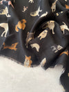 BLACK COTTON BLEND DOG PRINT LIGHTWEIGHT SCARF