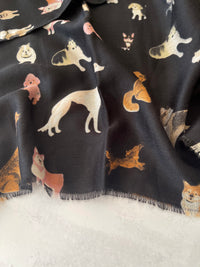 BLACK COTTON BLEND DOG PRINT LIGHTWEIGHT SCARF