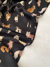 BLACK COTTON BLEND DOG PRINT LIGHTWEIGHT SCARF