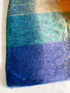 BLUE YELLOW CHECKED WOOL RAINBOW BLANKET SCARF OVERSIZED WINTER SHAWL WRAP